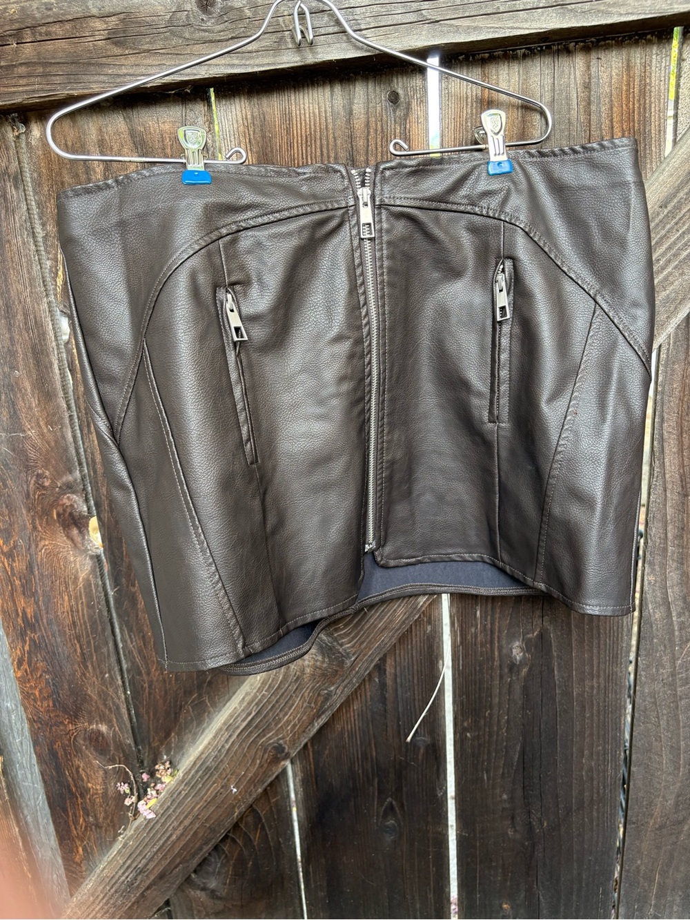 wild fable Dark Brown Faux Leather Zip-Front Mini Skirt